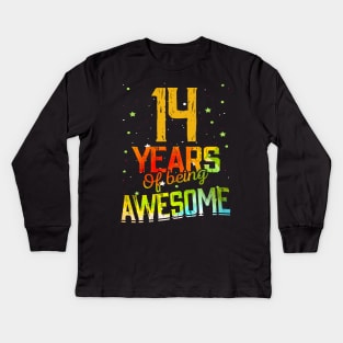 14th Anniversary Gift Vintage Retro 14 Years Of Being Awesome Gifts Funny 14 Years Birthday Men Women Kids Long Sleeve T-Shirt